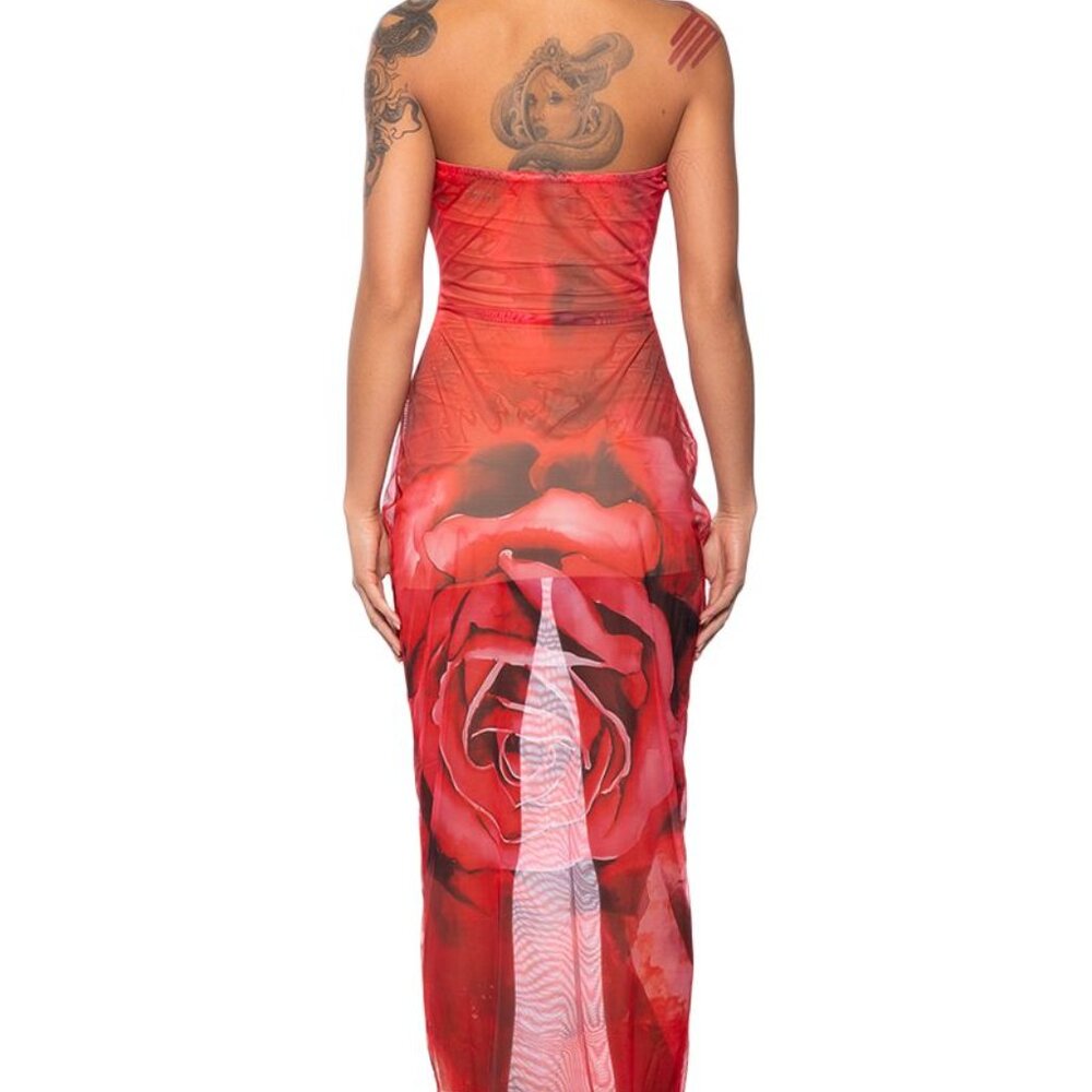 Xena Red Rose Mesh Maxi Coverup Dress Plus Size M - Picture 3 of 6